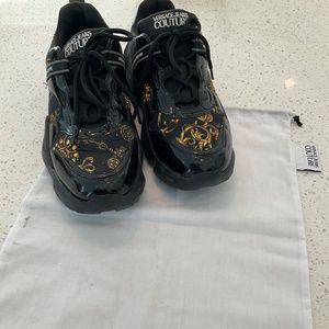 Versace Couture Black Patent Leather Athletic Shoes Size 41 EU 8 US